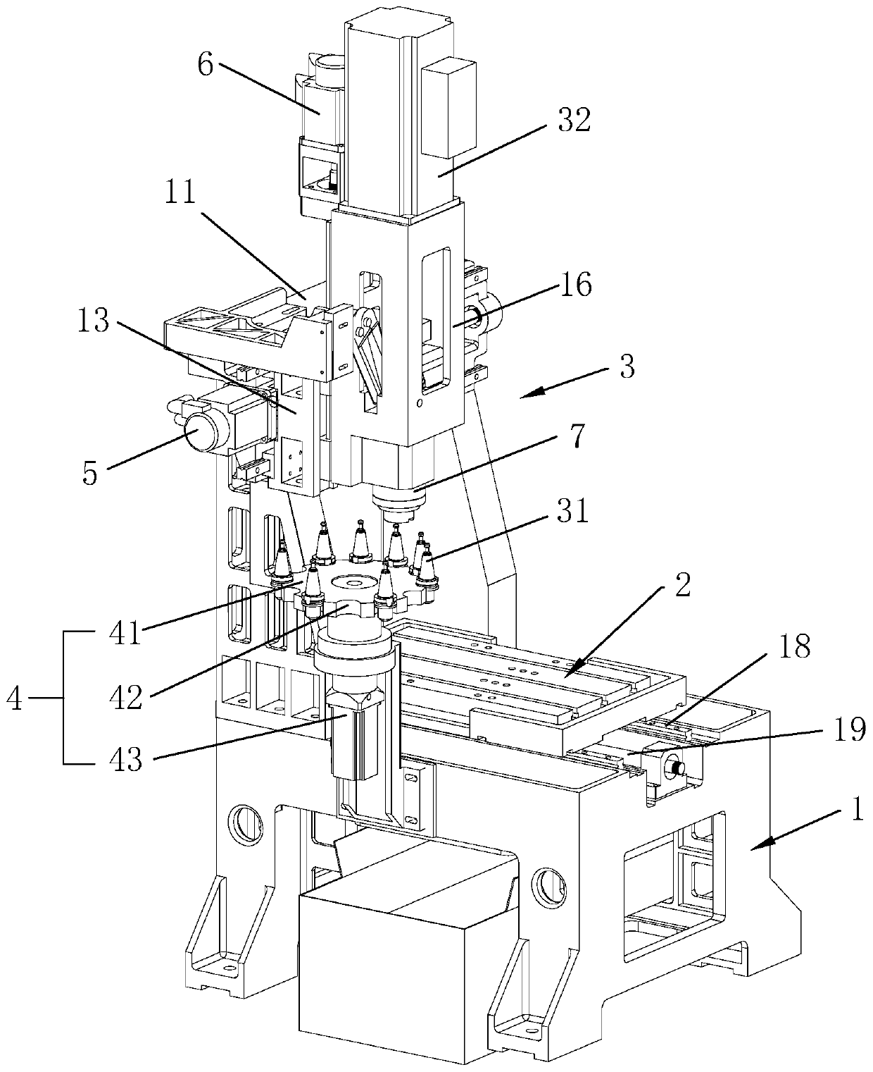 Machining center with multi-tool-bit quick tool-replacement mechanism