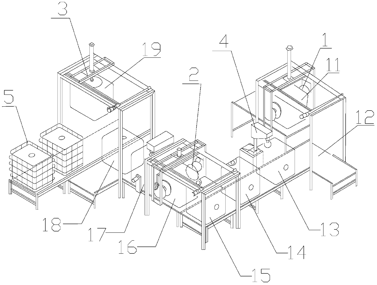 Full-automatic intermediate-bulk-container post-processing device and processing method thereof