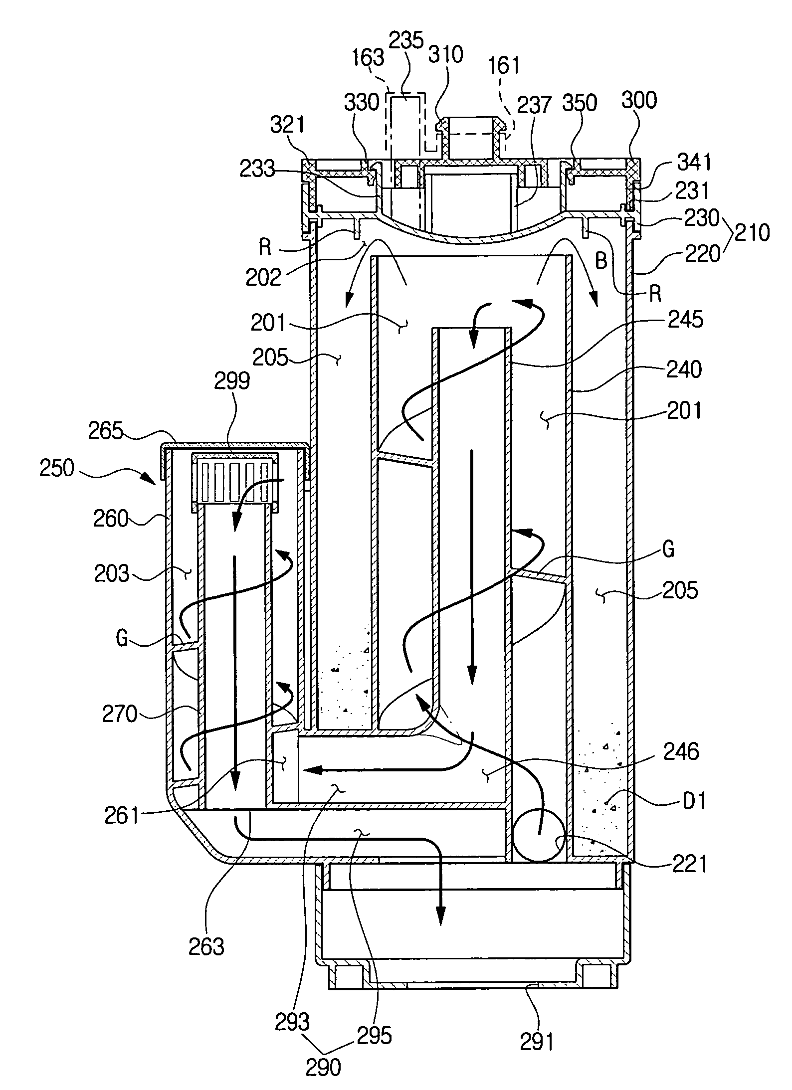 Dust collecting device for vacuum cleaner