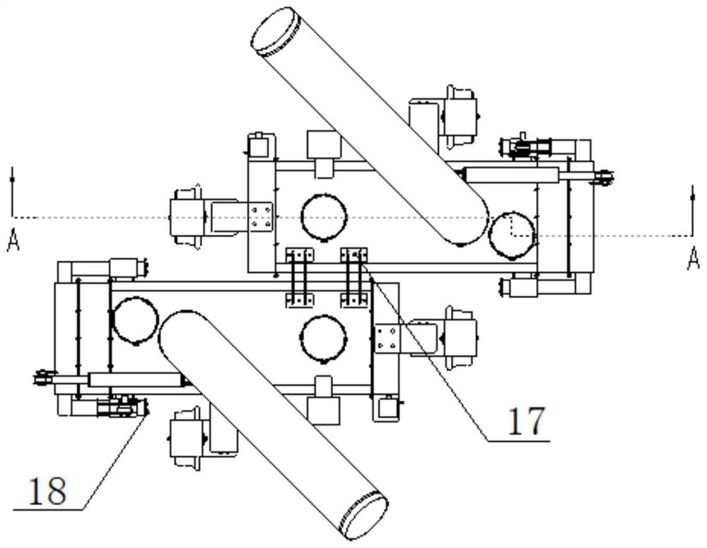 Telescopic railway ballast bed fine material blowing, sucking and collecting device