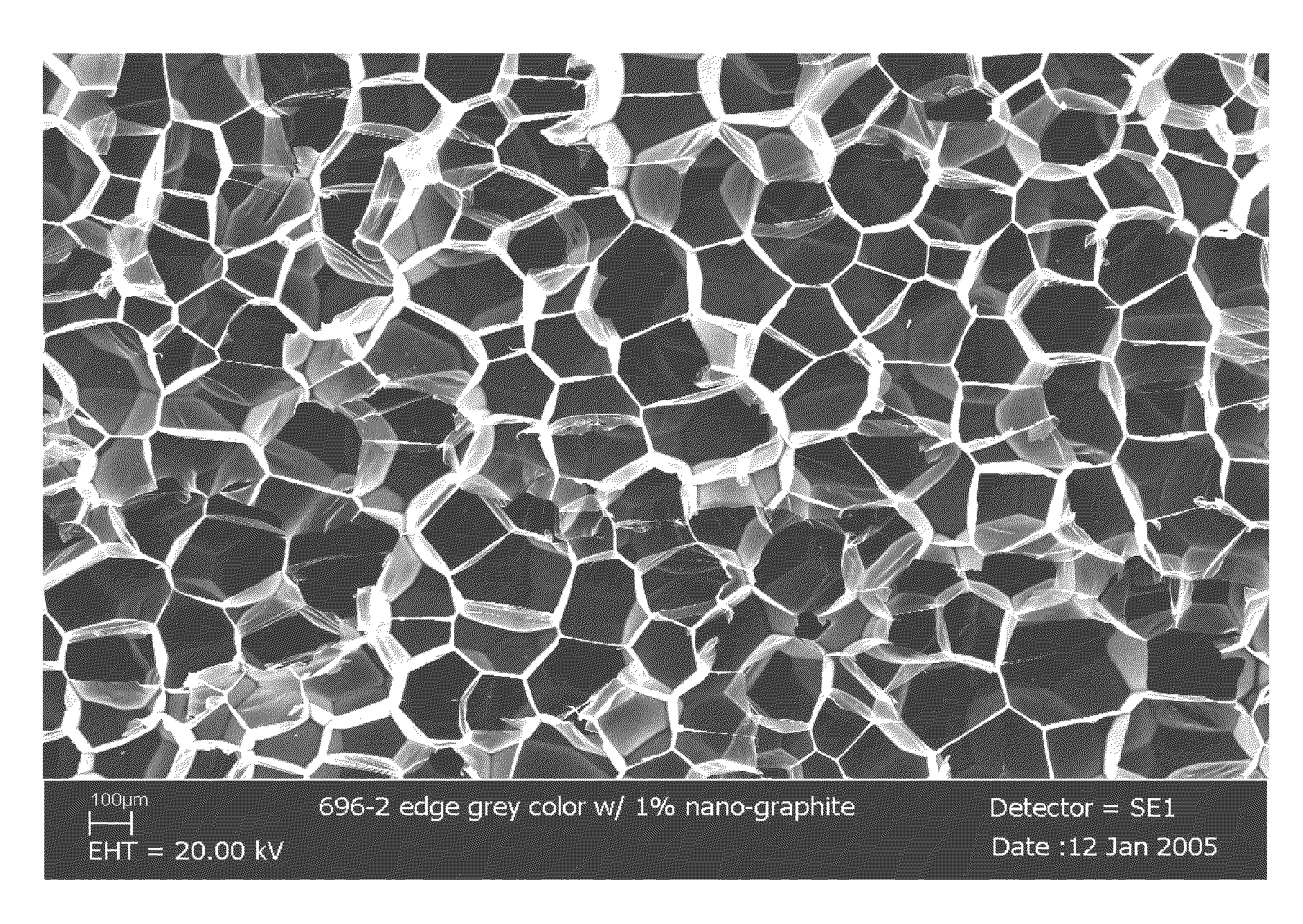 Thermoplastic foams and method of forming them using nano-graphite