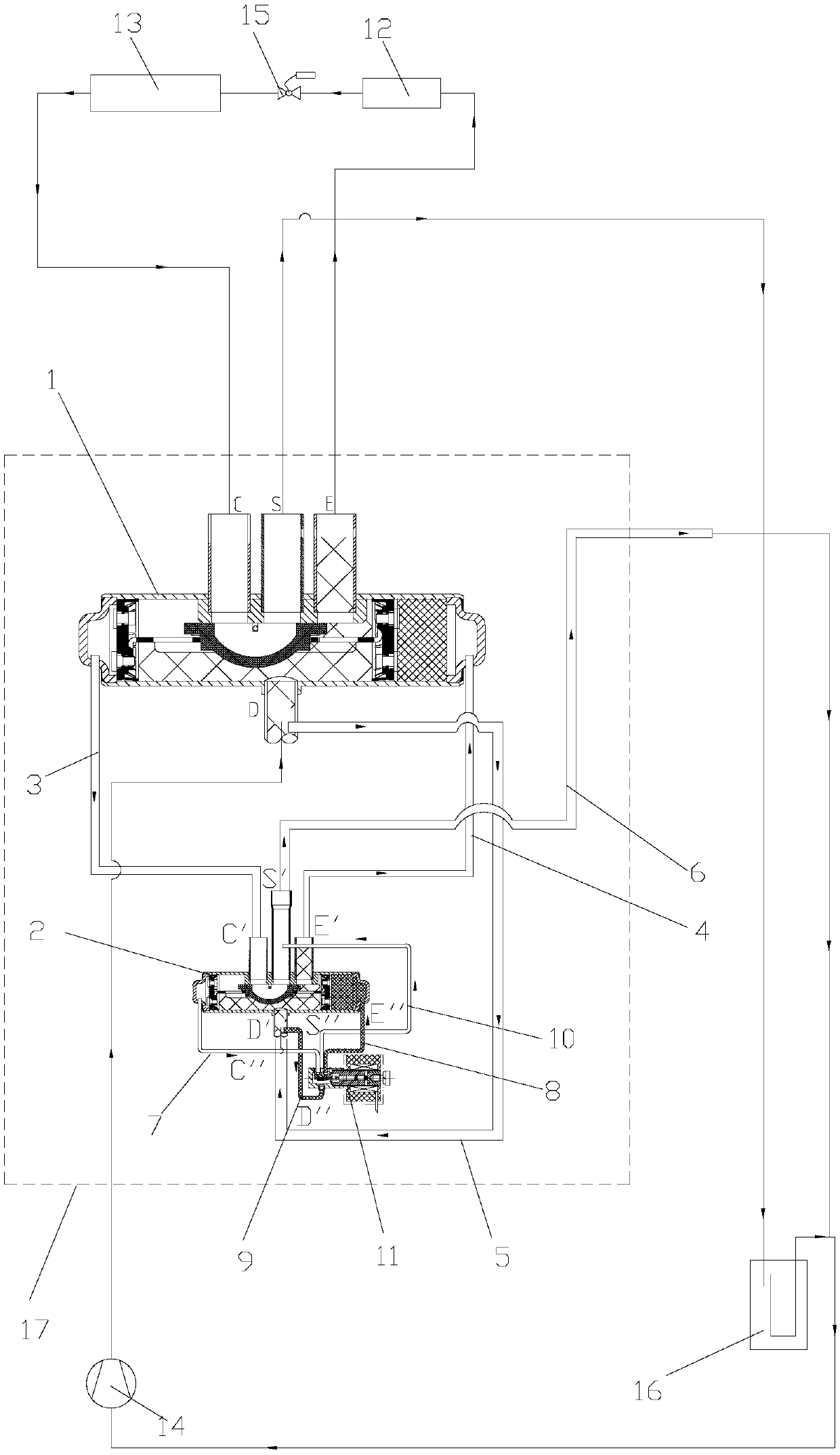 Four-way valve and air conditioning system