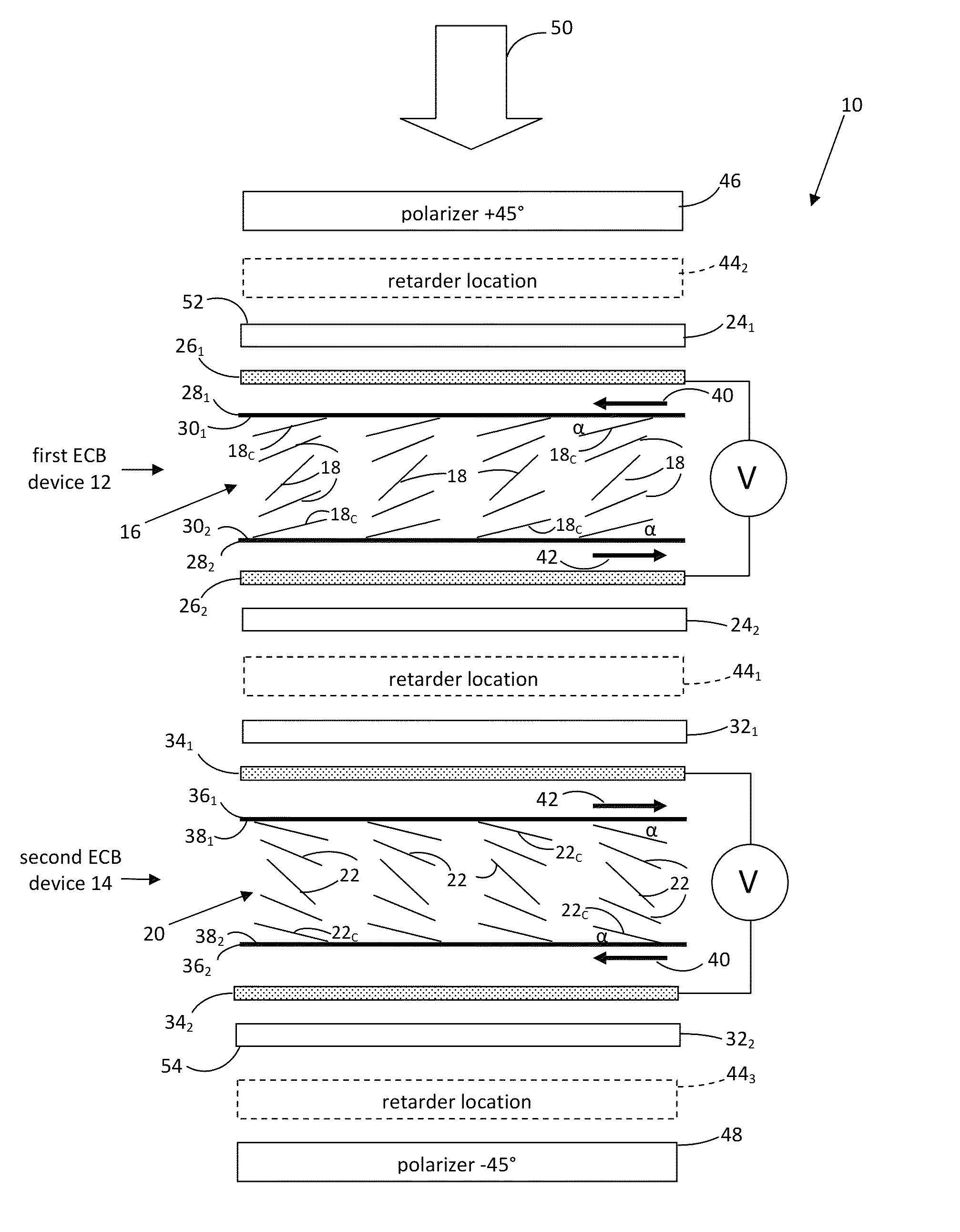 Electro-optic liquid crystal camera iris providing angle independent transmission for uniform gray shades