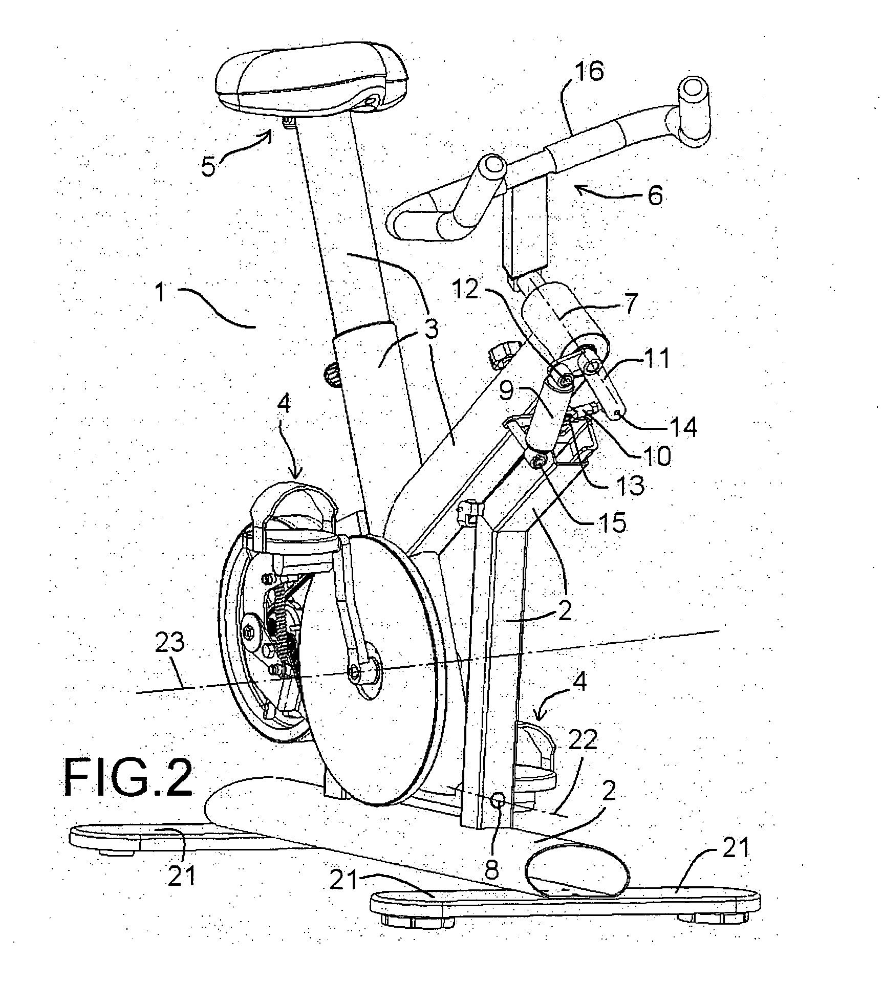 Static pedalling fitness apparatus with lateral swinging