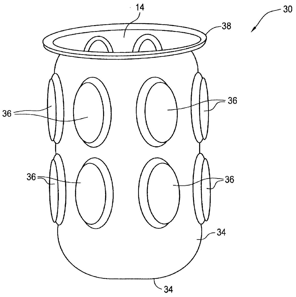 Self-cooling container with internal beverage vessel having a vessel wall with reversible wall bulges