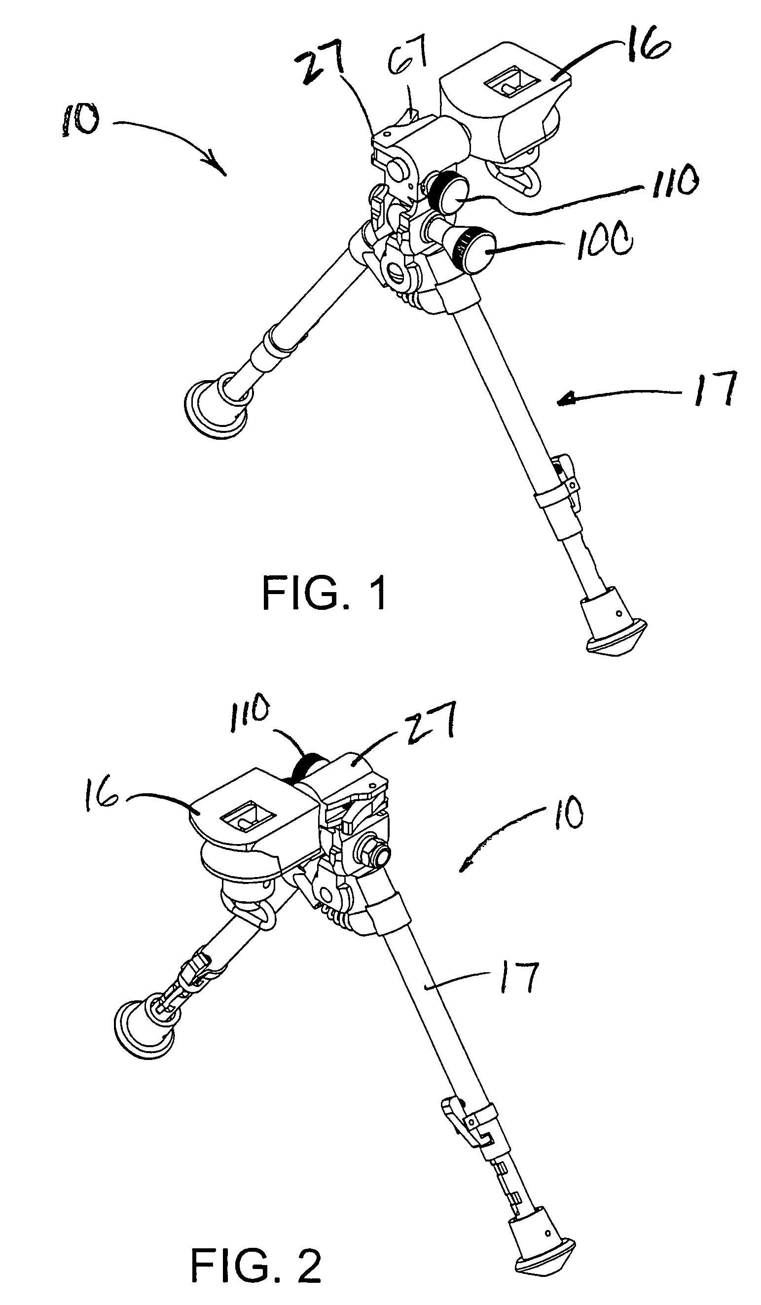 Quick disconnect bipod mount assembly with adjustable and lockable tilt, pan and cant controls