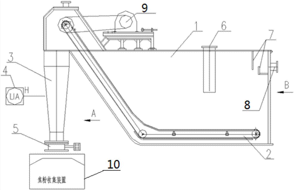 Water seal slag scraping device for coke-containing powder of coal gas for coke quenching industry