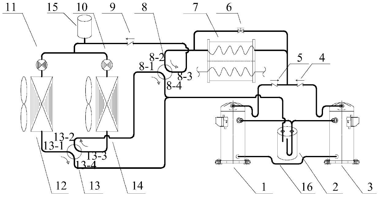 A continuous heating air source heat pump hot water unit