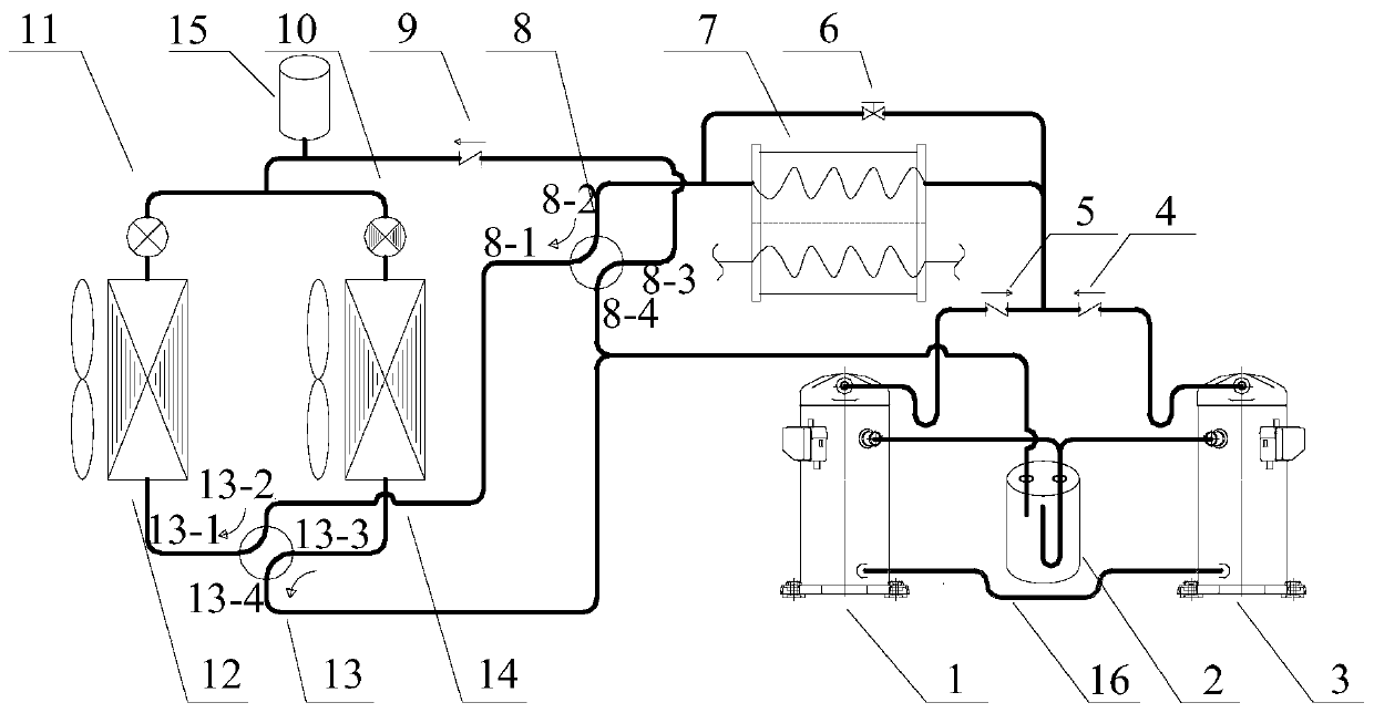 A continuous heating air source heat pump hot water unit