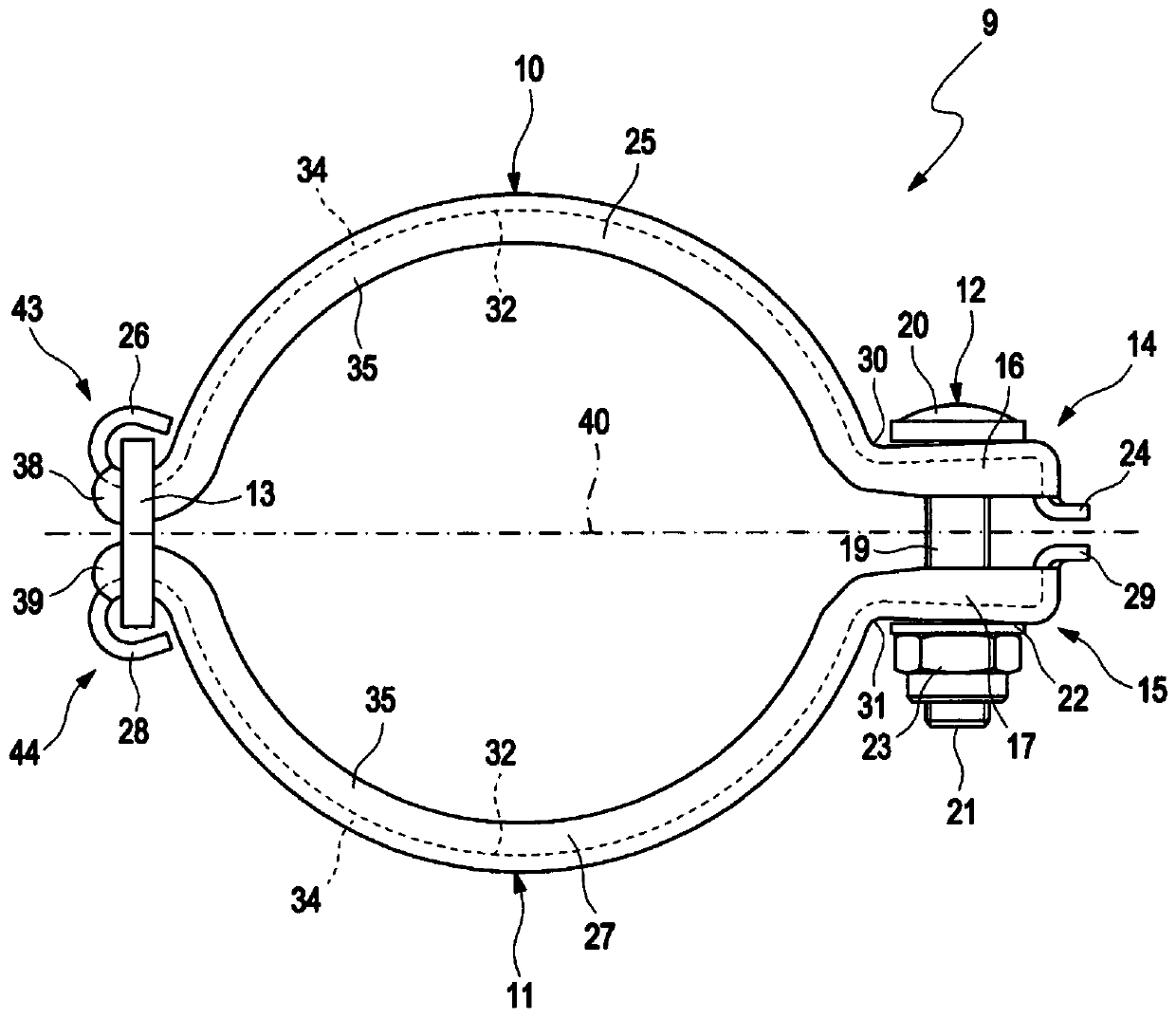 Connection device for a turbocharger, and turbocharger