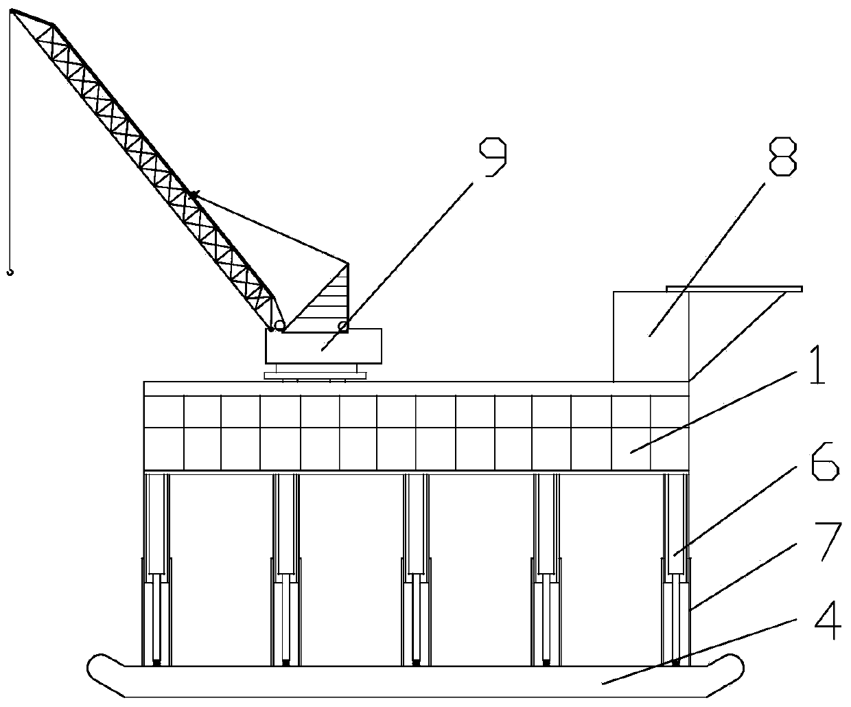 Walking-semi-submersible amphibious engineering ship