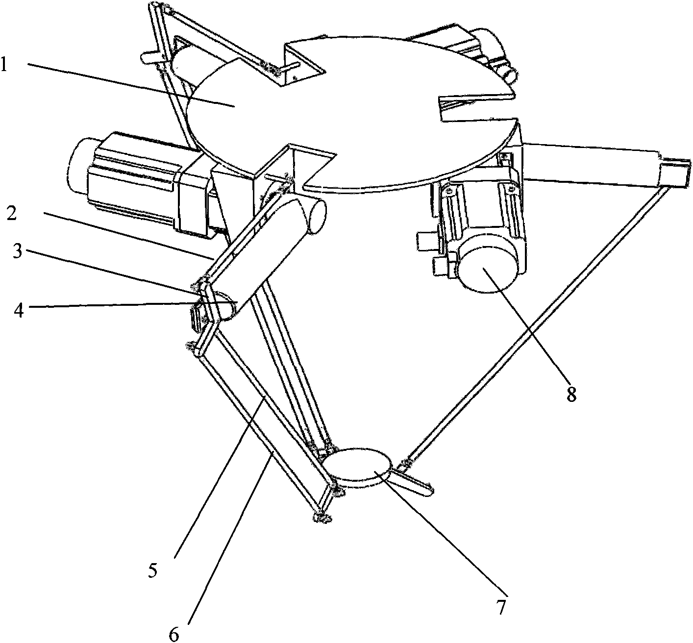 Concurrent parallelogram-containing three-translational freedom robot mechanism