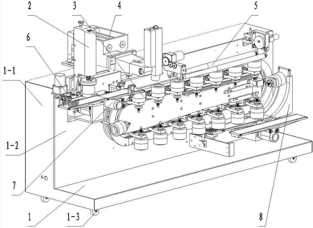 Follow-up stuffing adding twin-cone roller necking-in machine