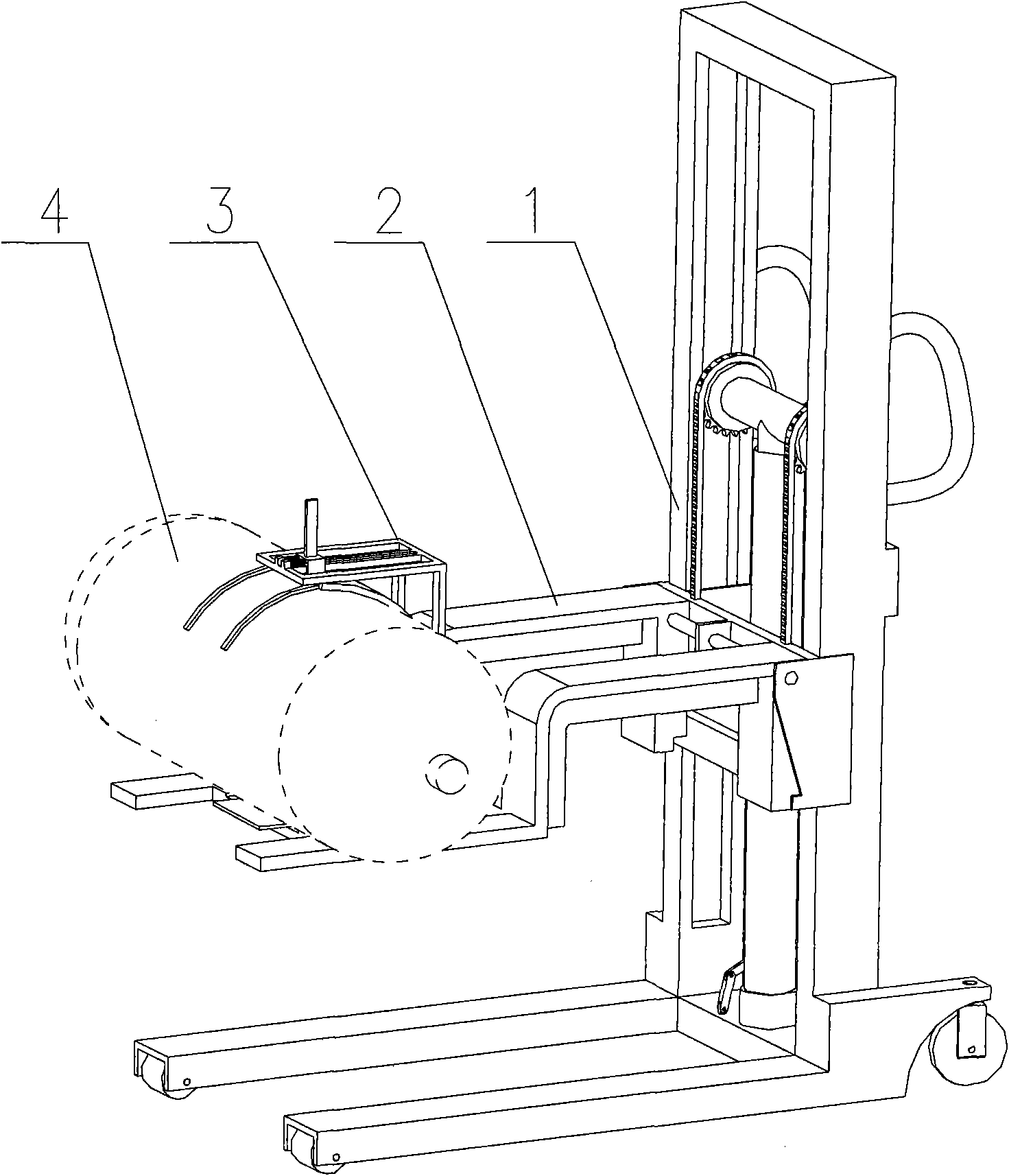 Vehicle CNG gas cylinder loading and unloading and carrying device and loading and unloading method