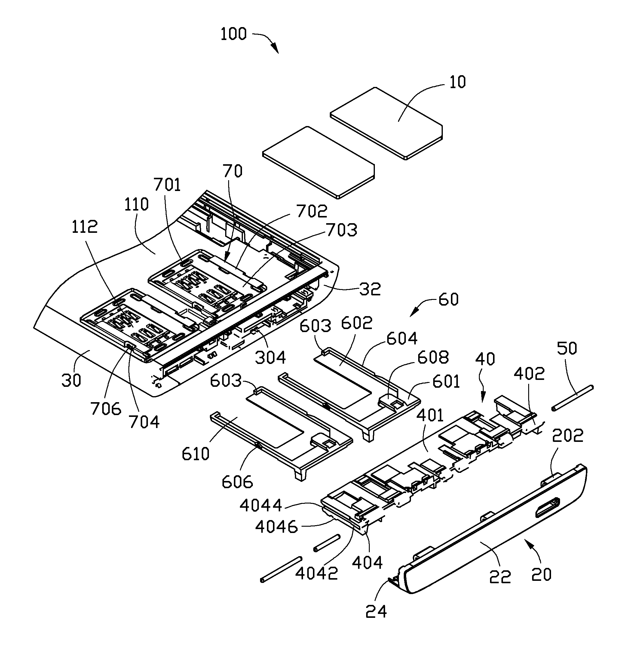 Chip card holder with protective cover for portable electronic devices