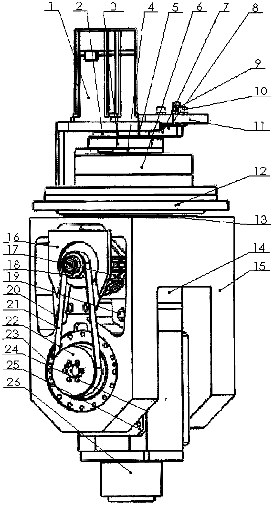 Photoelectric feedback type carpentry milling head device with double swing angles