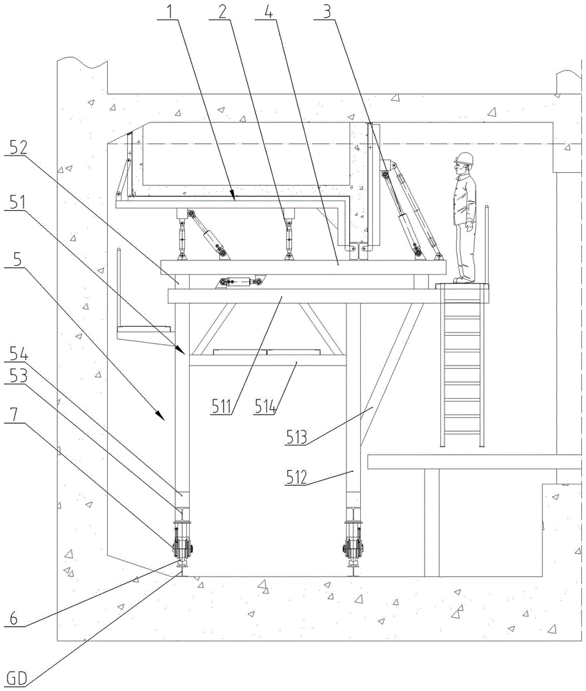 Hydraulic formwork trolley for rail top air duct post-pouring construction