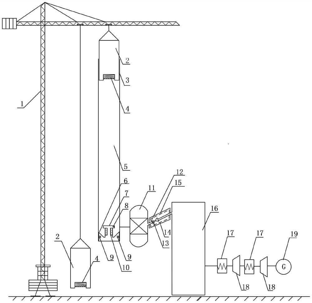 Gravity and compressed air combined energy storage system and working method thereof