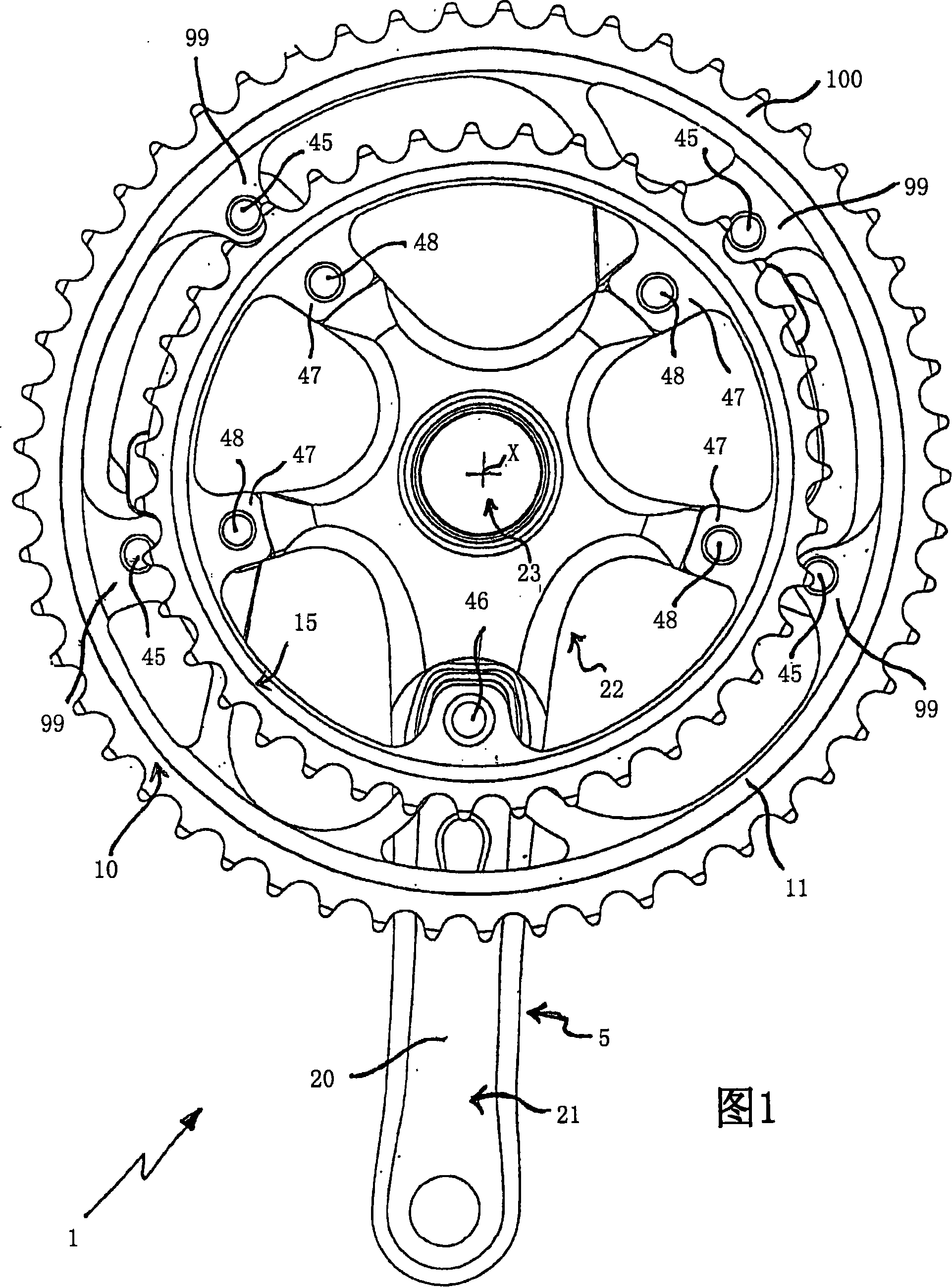 Right crank arm assembly for a bicycle and crank arm and front sprocket thereof