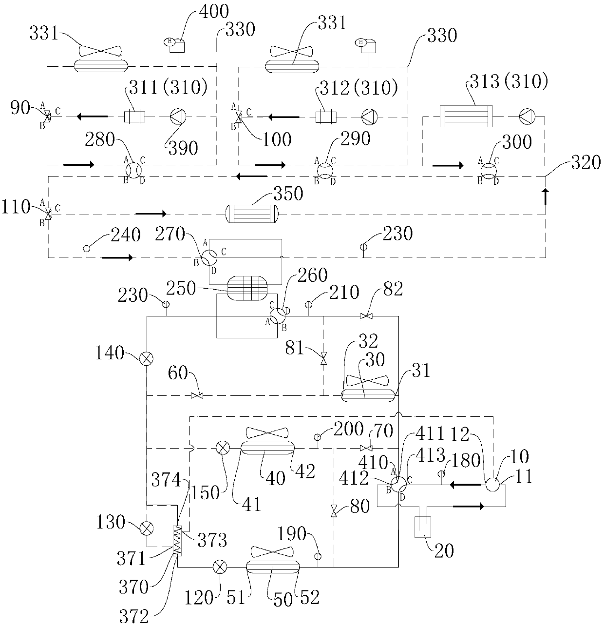 Heat management system of vehicle, and vehicle