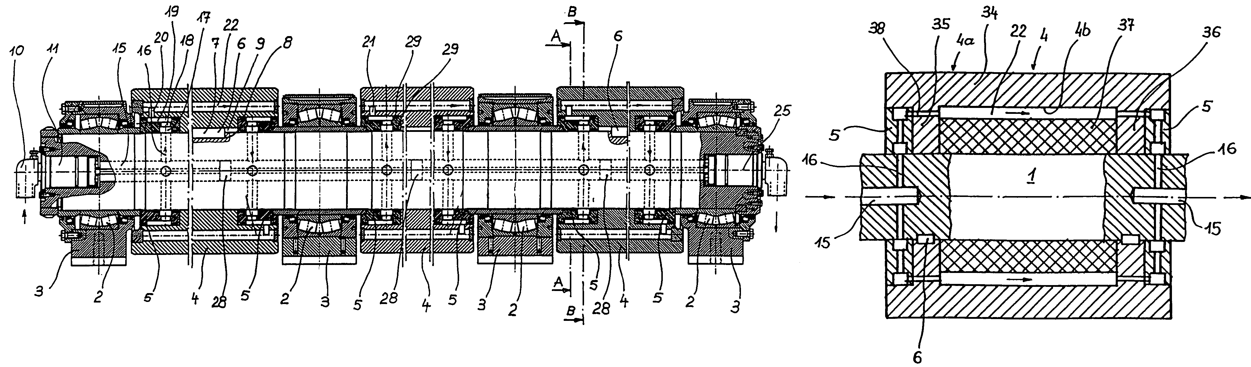 Internally cooled billet guiding roller