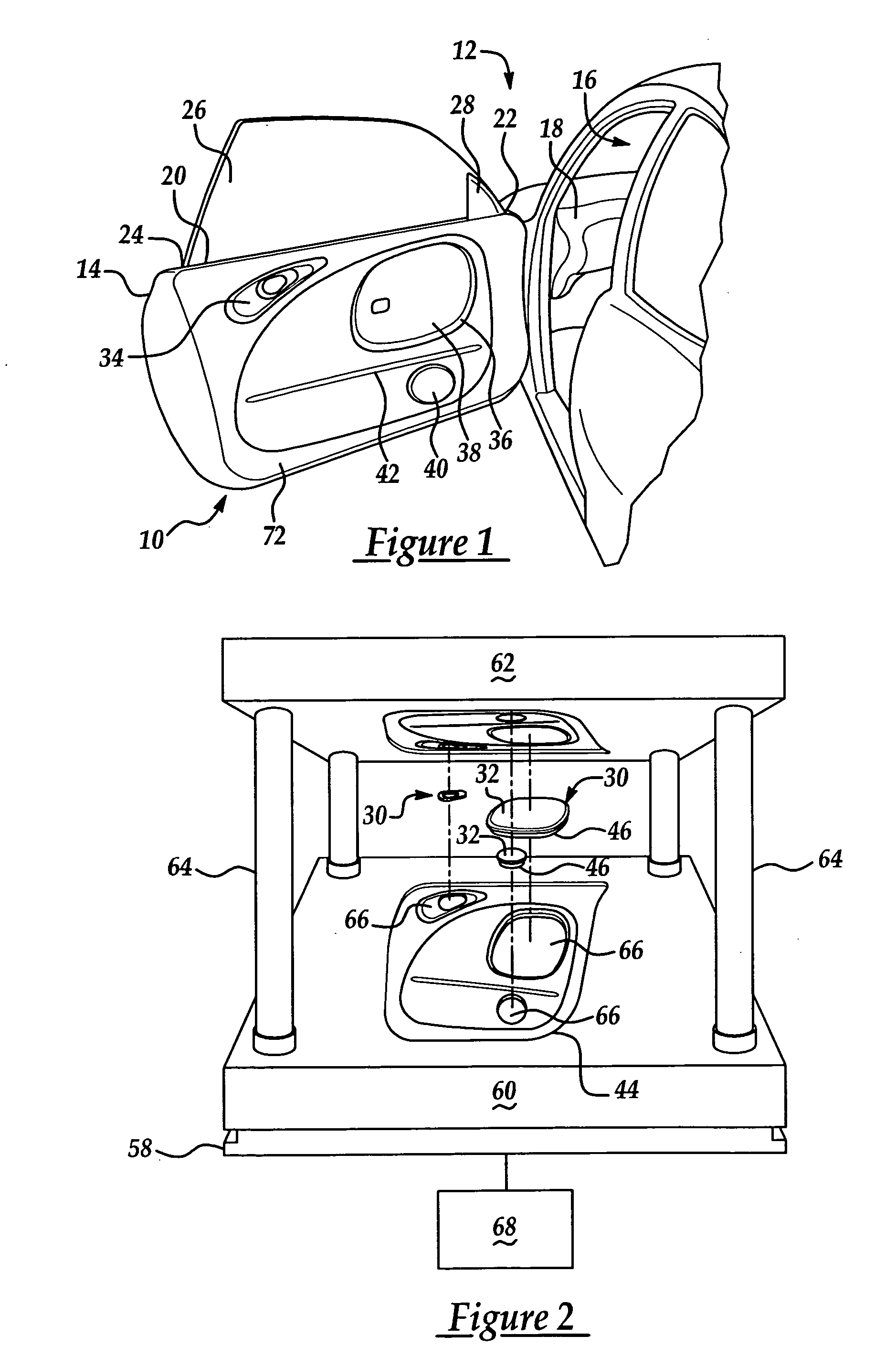 Vehicle interior trim panel component assembly and in-mold method of manufacturing same