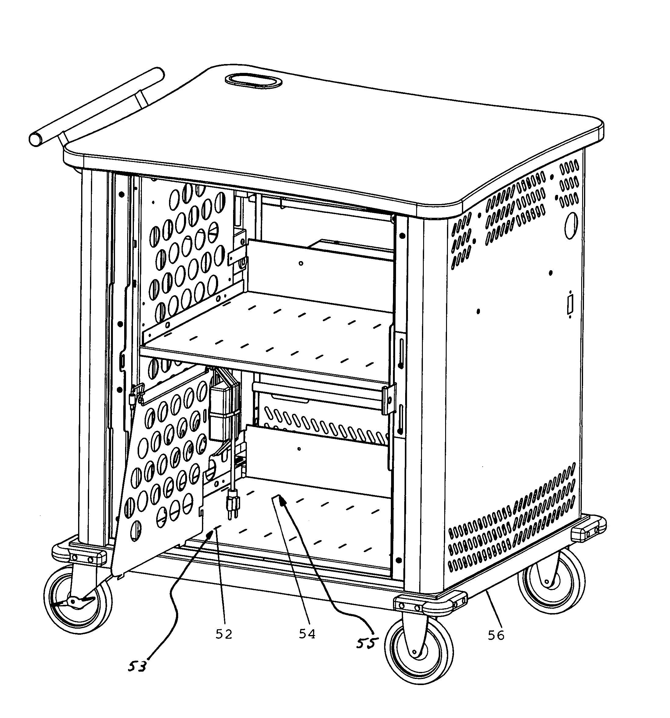 Separator with integrated storage for securing an electrical charging device and providing wire management