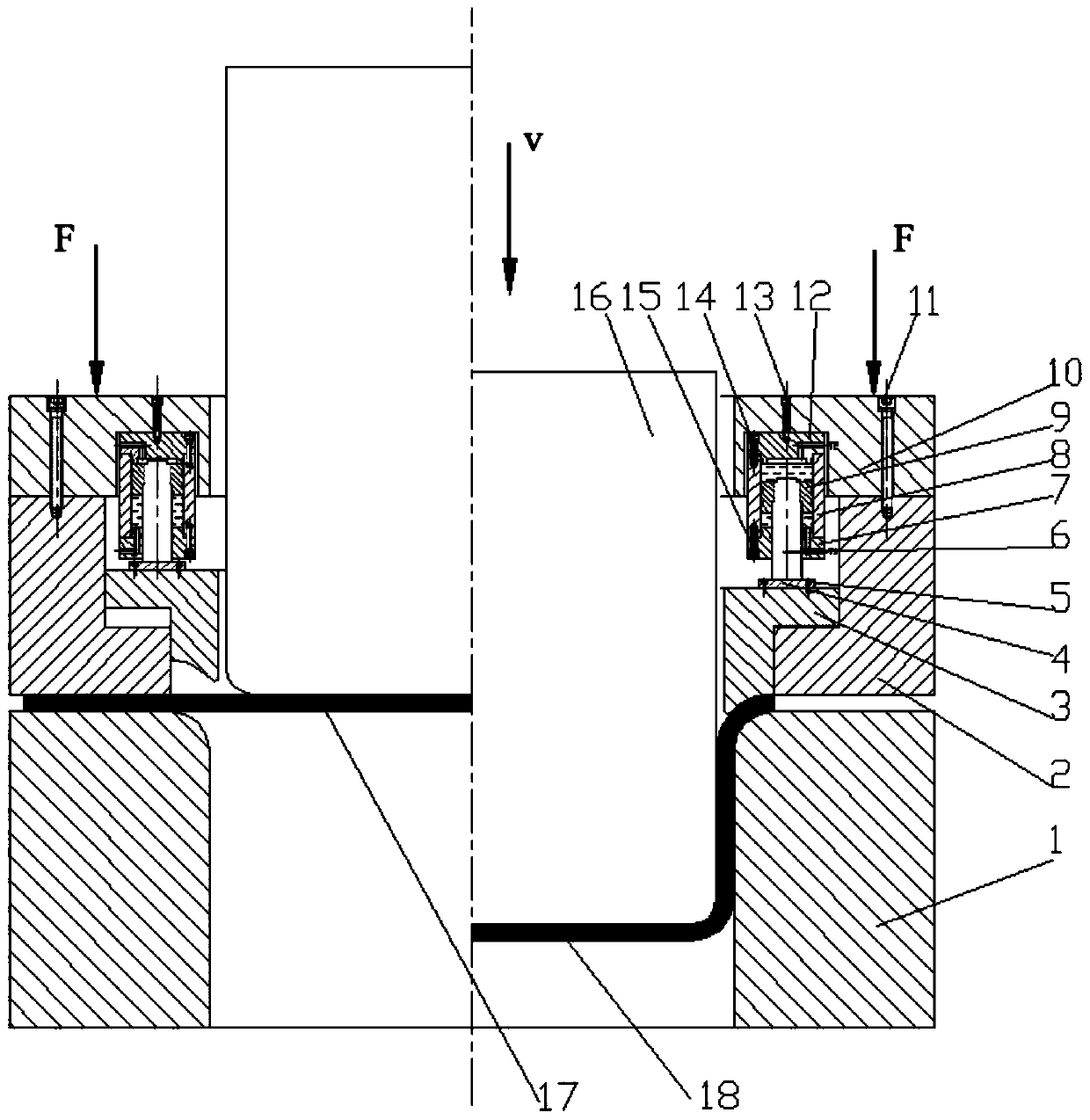 Device and method for divisional loading of blank holder force