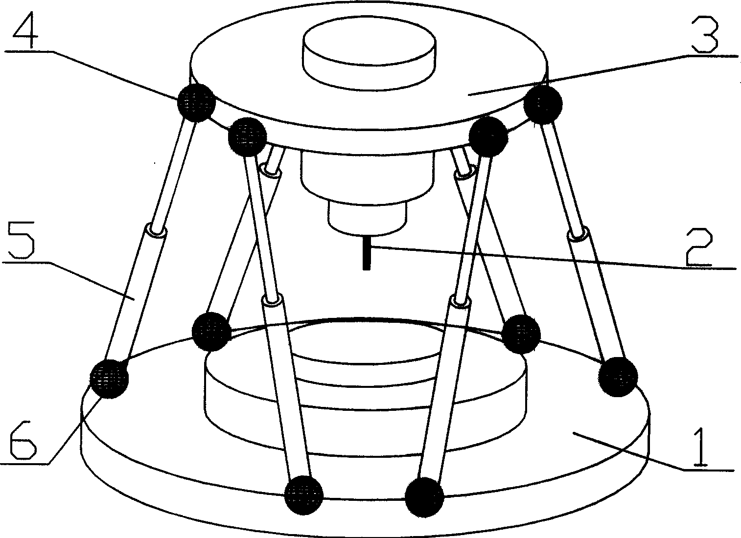 One-dimensional moving three-dimensional rotating parallel machine tool