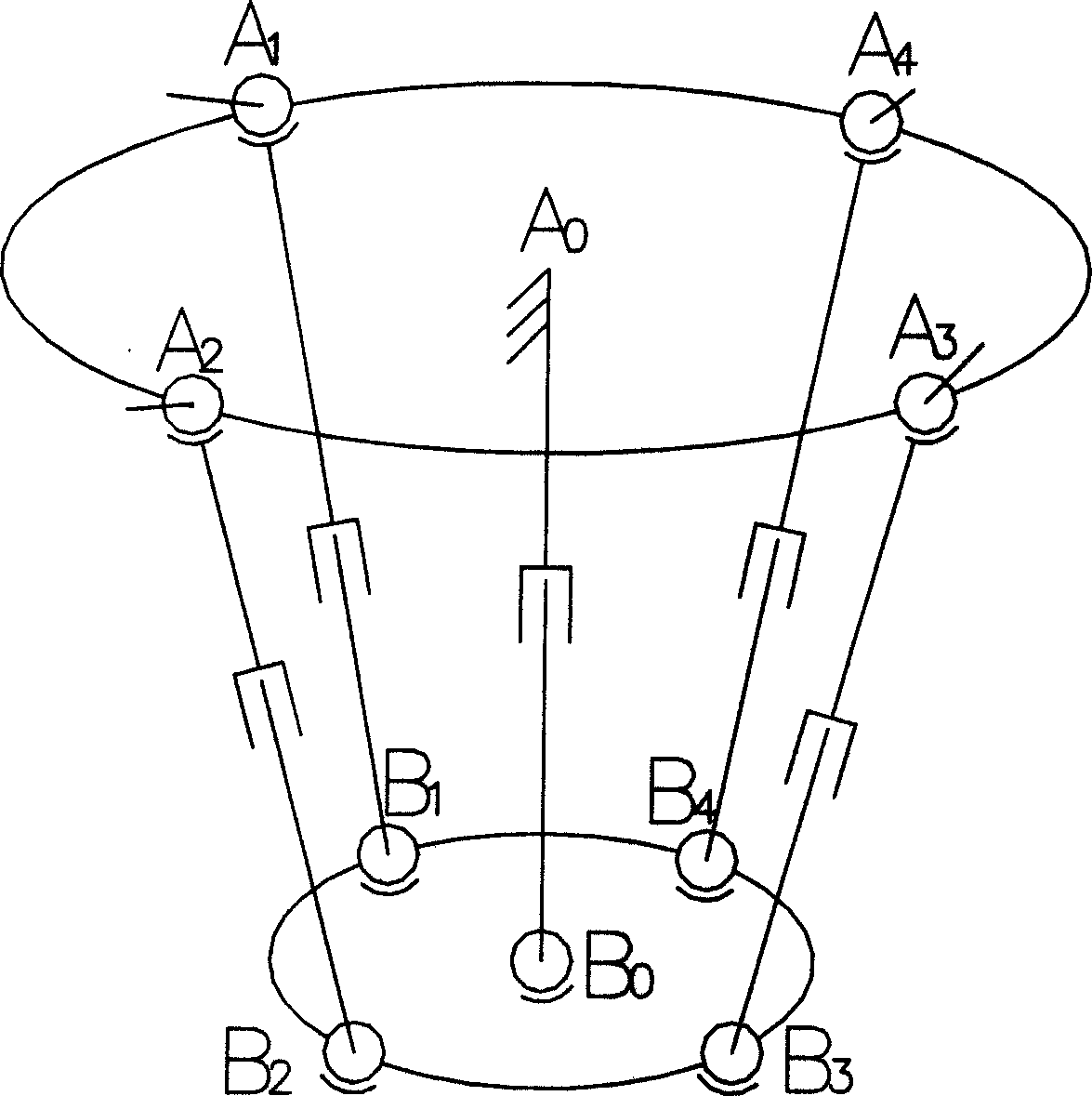 One-dimensional moving three-dimensional rotating parallel machine tool