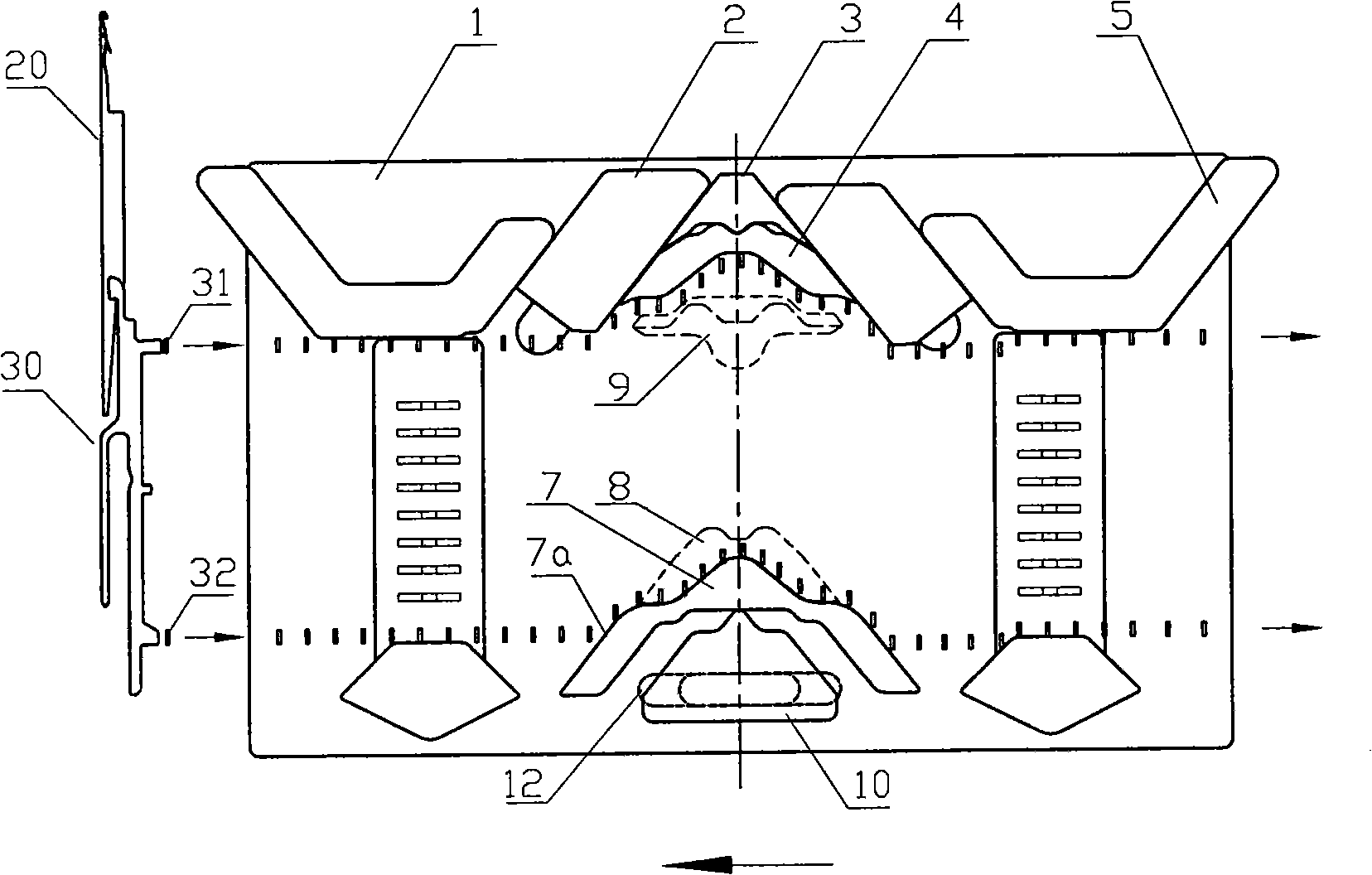 Economical knitting controlling mechanism of computer flat-bed knitting machine