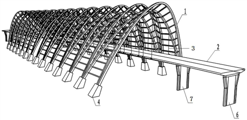 Arched bent suspension bridge structure