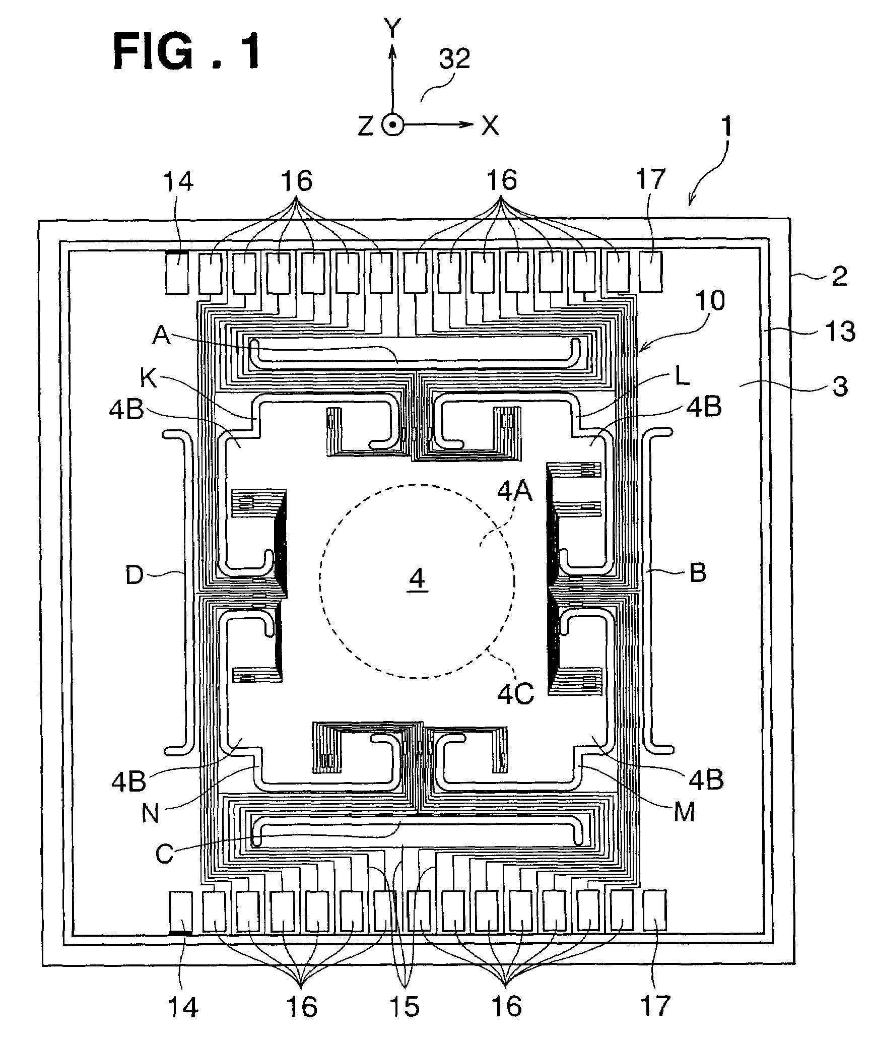 Multi-axis force sensor chip and multi-axis force sensor using same