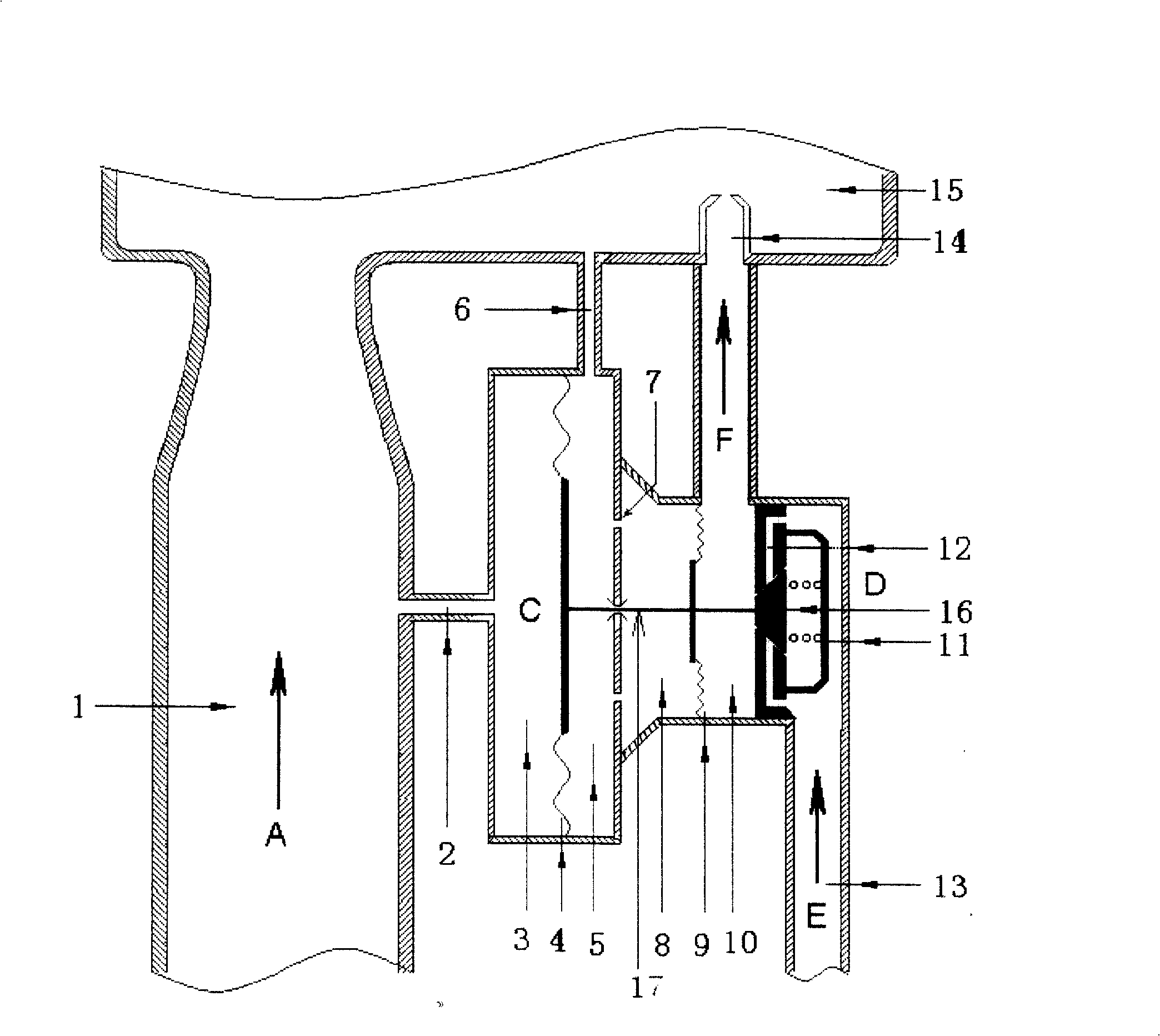 Burner for realizing air-gaseous fuel fixed proportional distribution and distributing method thereof