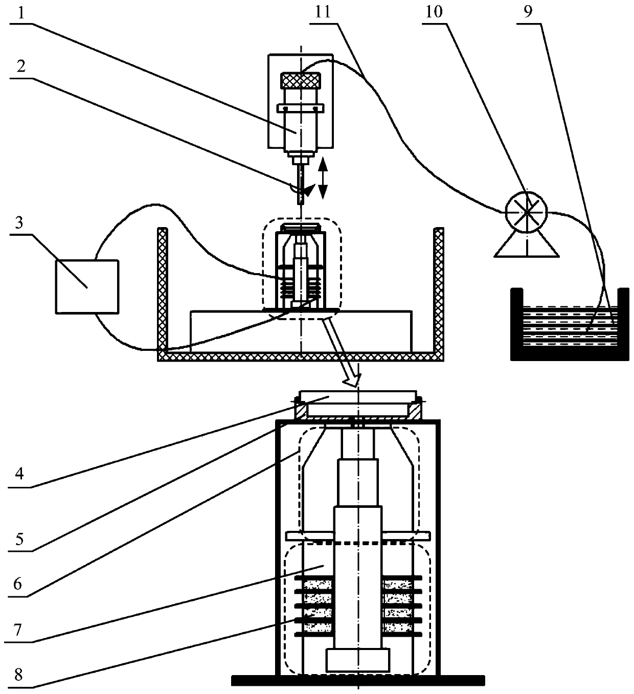 Deep microporous ultrasound-assisted electrosparking system based on inner impact liquid of main shaft