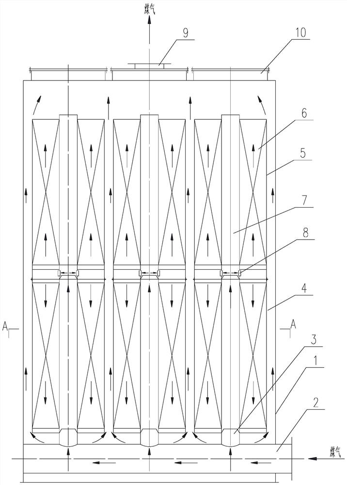 Dry-type multi-channel gas purification tower and working method thereof