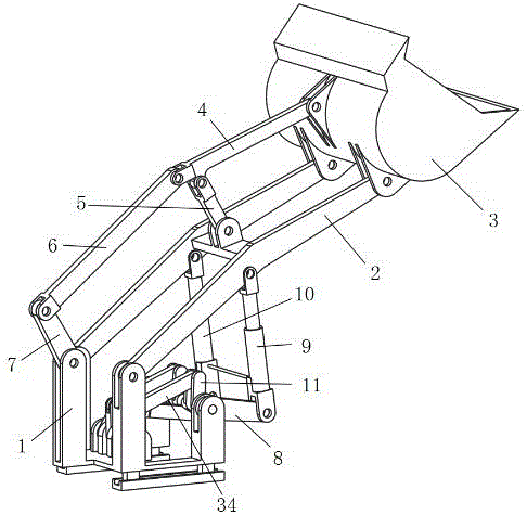 Multi-unit connection rod driving type three-range-of-motion loading robot with three rocker arms