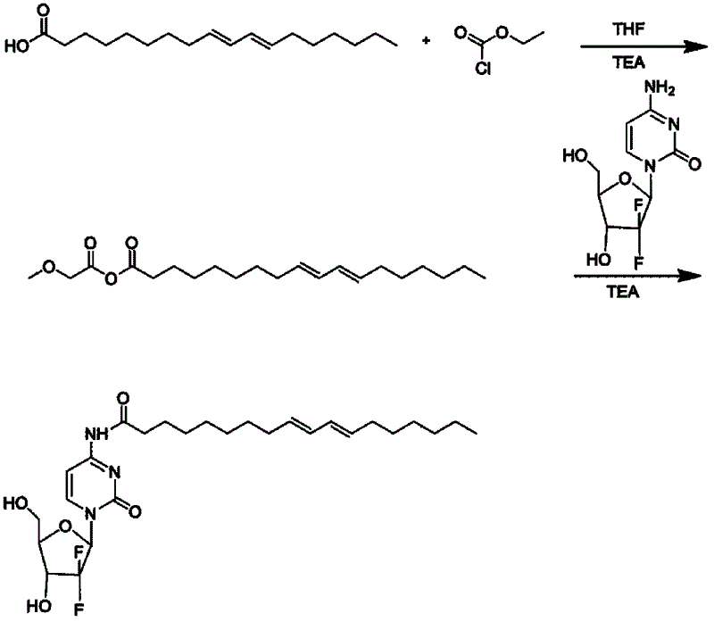 Preparation method and application of connected conjugated linoleic acid and gemcitabine prodrug