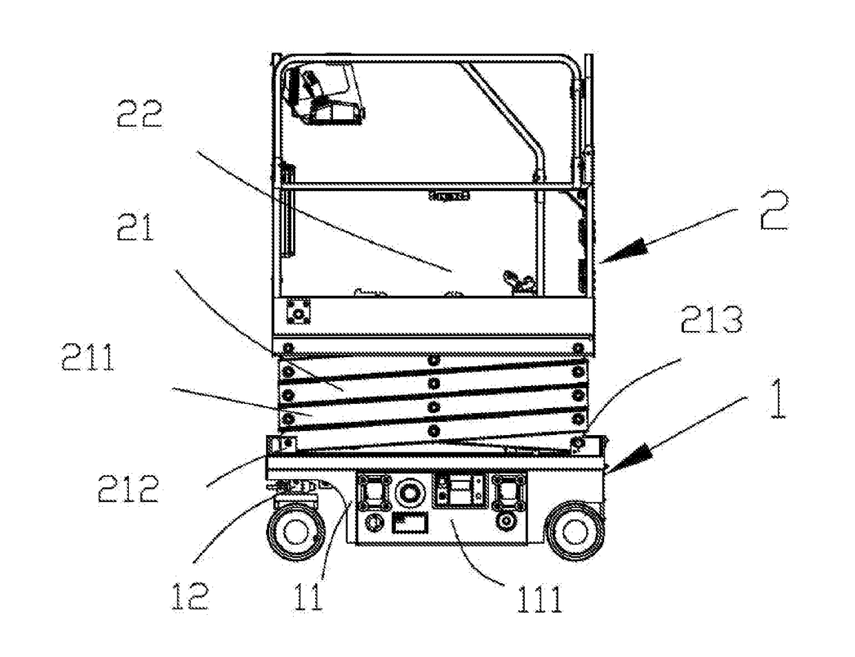 Hydraulic steering shear-fork type aerial work platform