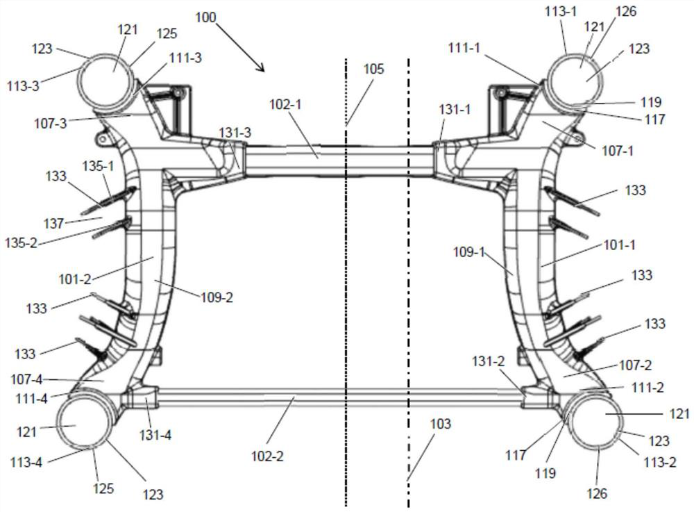 Auxiliary frame with connection adapter