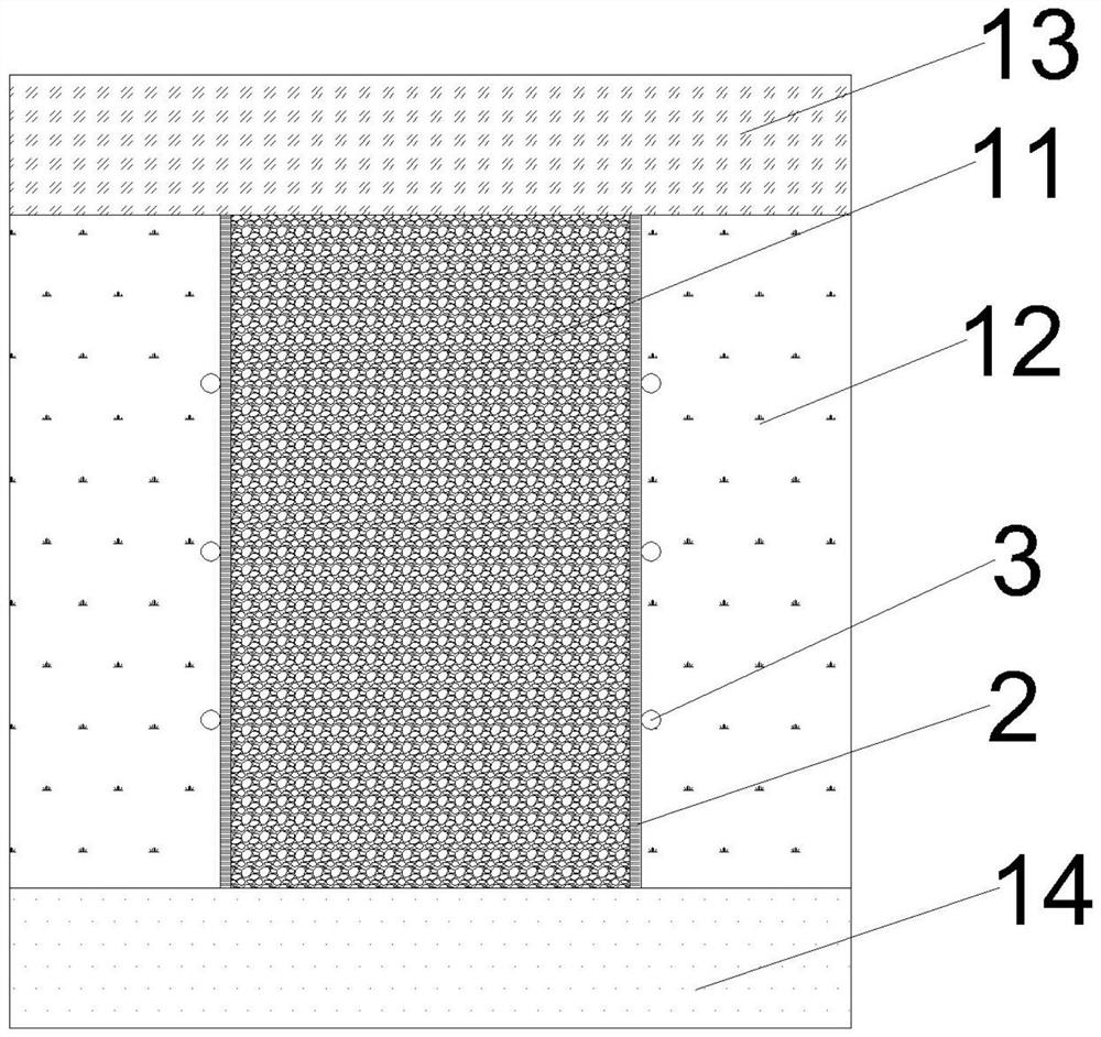 Large mining height gob-side entry retaining roadside filling structure and filling body construction method