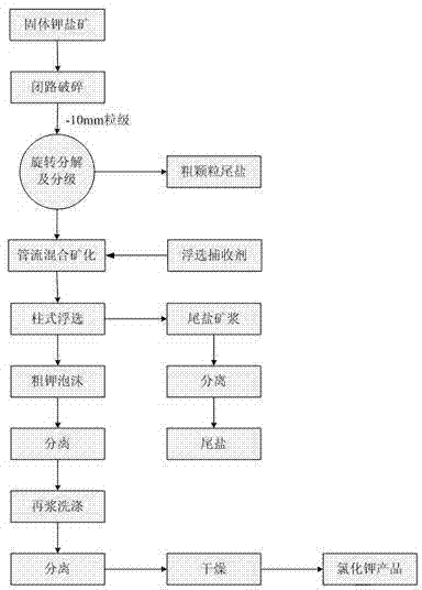 Method for preparing potassium chloride from solid kali salt mine through rotating decomposition and positive flotation