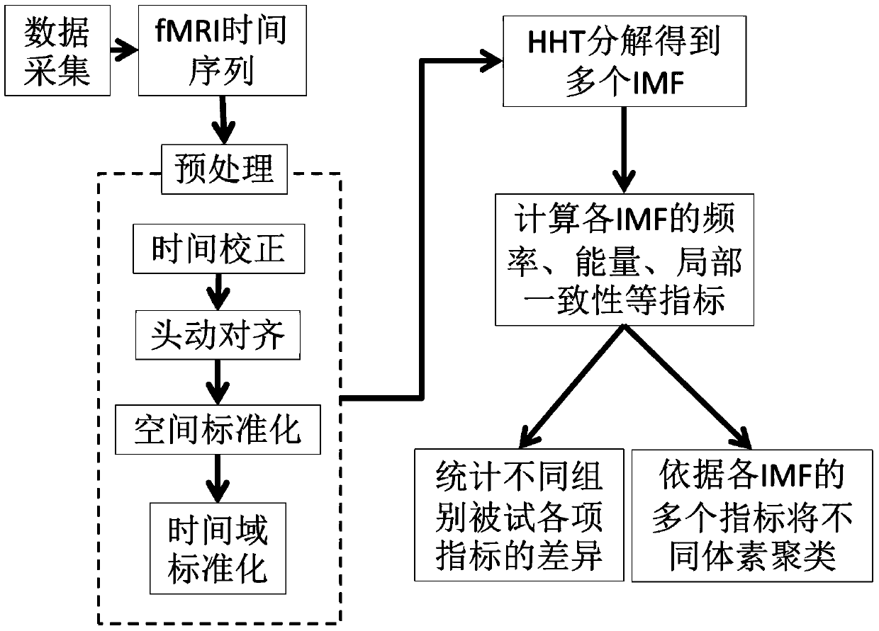 Blood sample level dependence functional magnetic resonance signal fluctuating frequency clustering analysis method