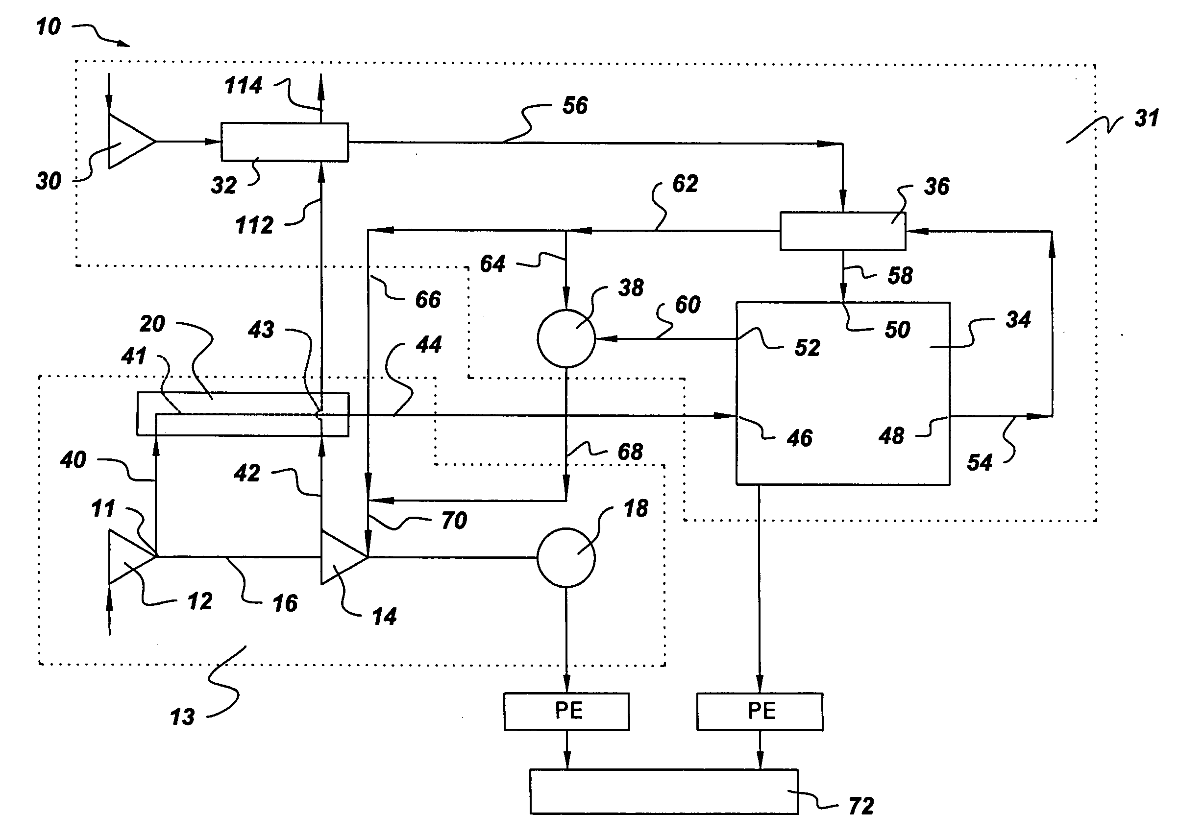 Integrated fuel cell hybrid power plant with controlled oxidant flow for combustion of spent fuel