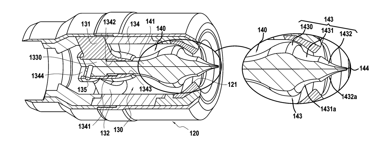 A device for modulating a gas ejection section