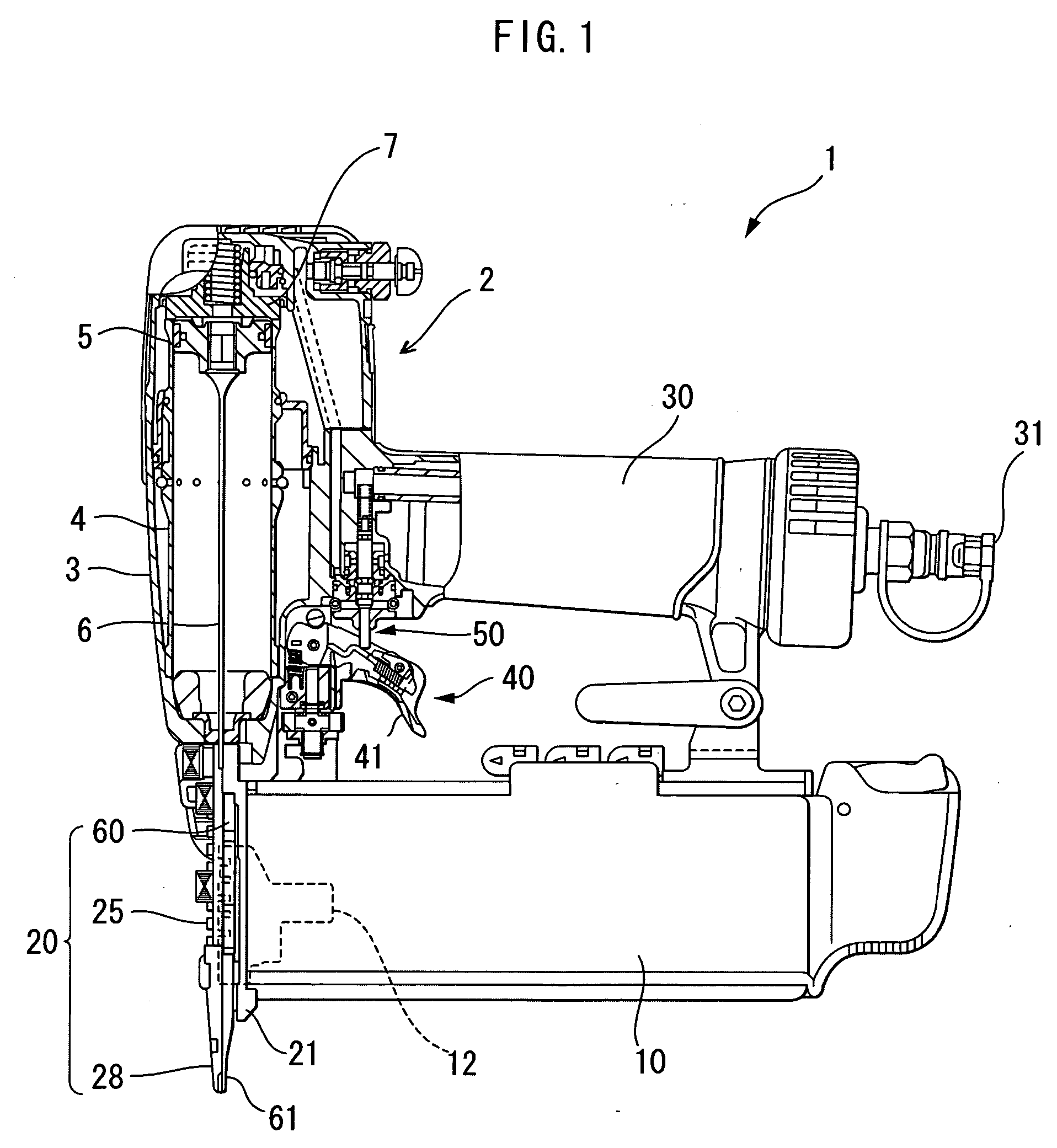 Fastener driving tool having contact arm in contact with workpiece