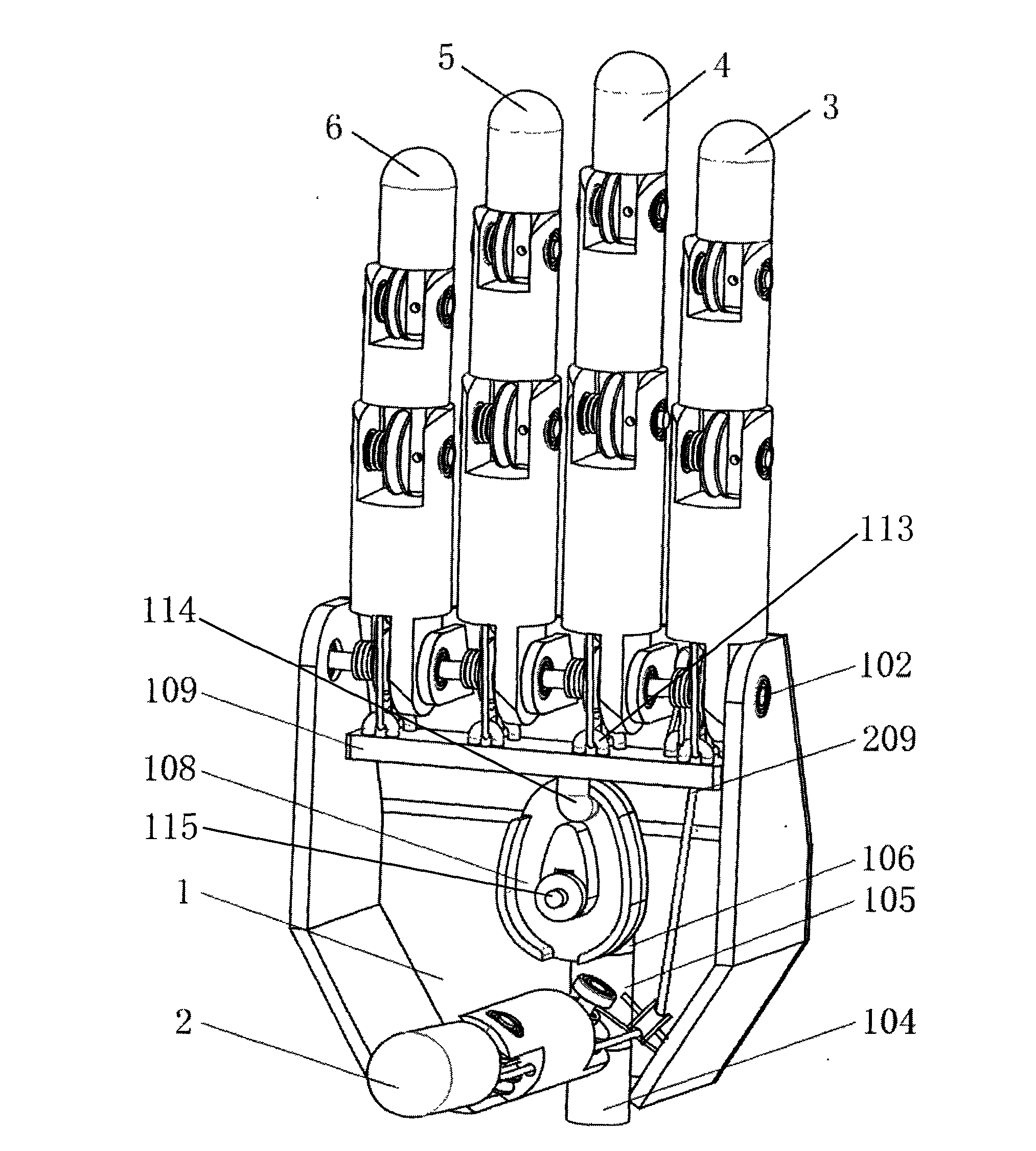 Cam type quick grabbing under-actuated robot hand device