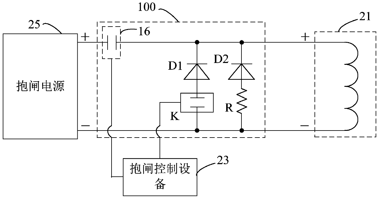 Brake closing follow current circuit, brake closing system and brake closing follow current control method