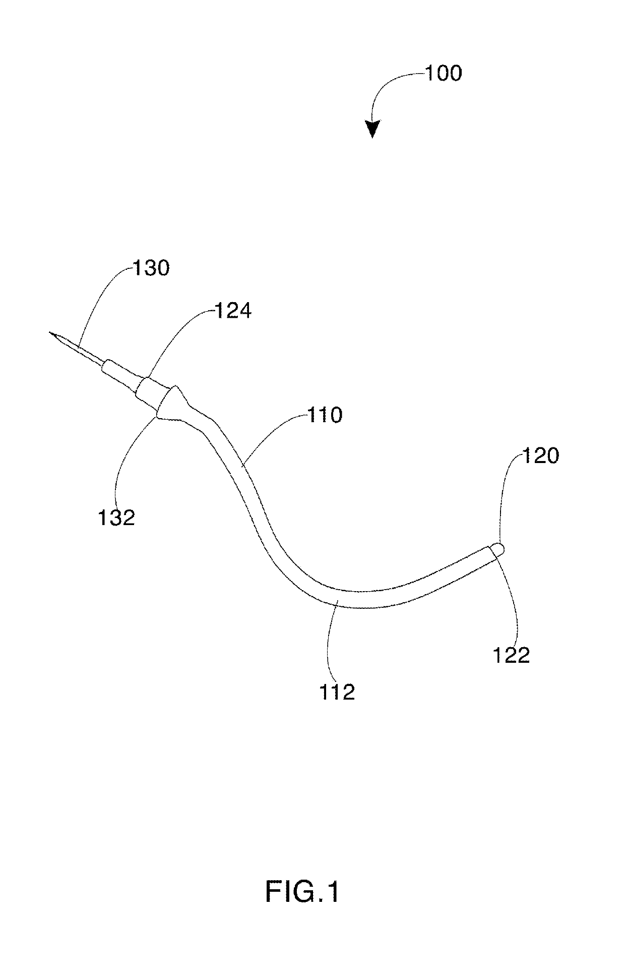 Writing instrument having an elongated tip with a curvature system