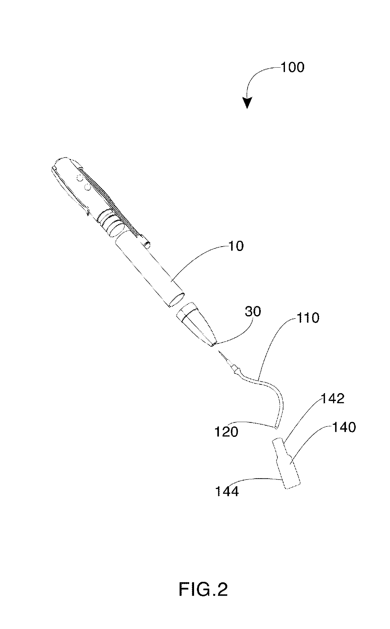 Writing instrument having an elongated tip with a curvature system